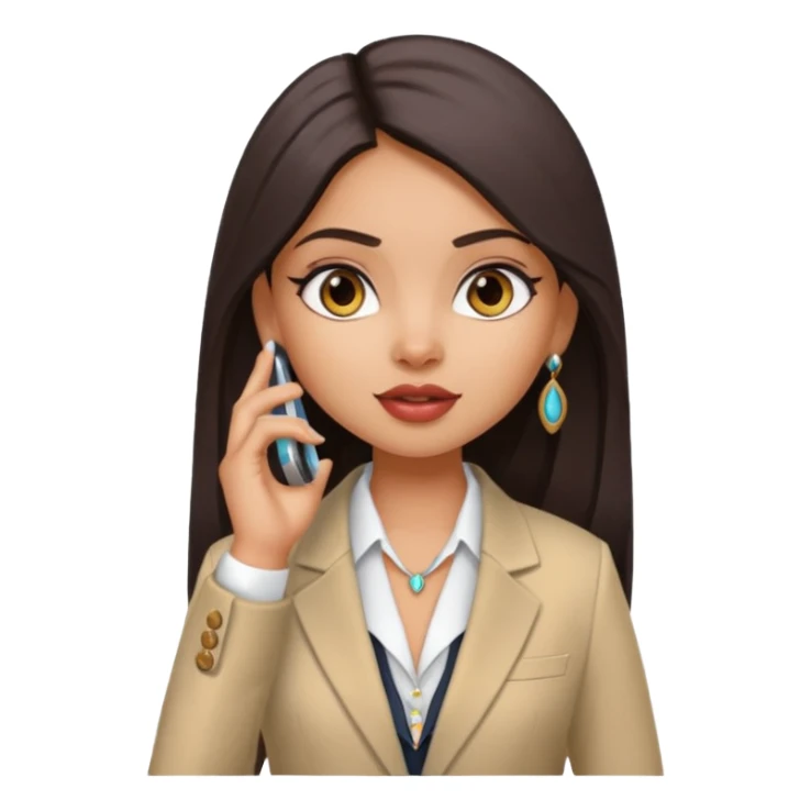 a pretty bratz fair indian girl talking on call, wearing a blazer sticker