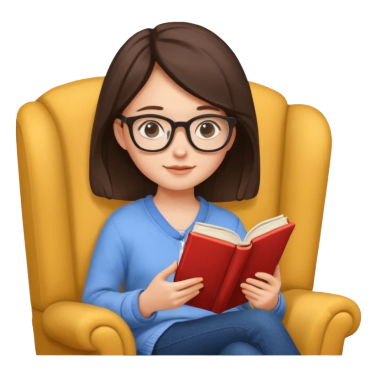 girl with glasses reading a book in cozy chair  sticker