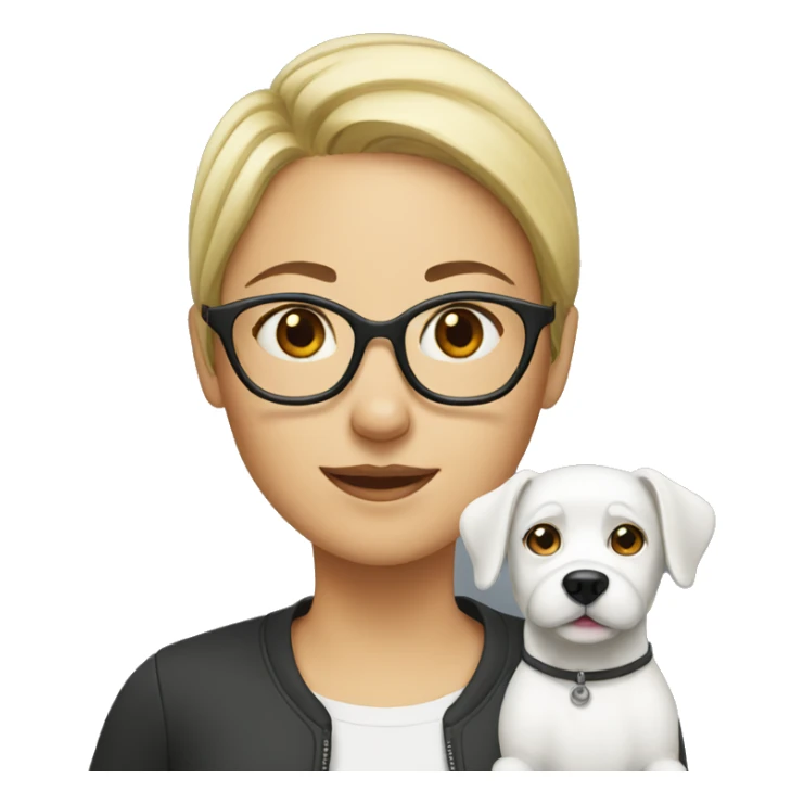 Woman with glasses and white dog sticker