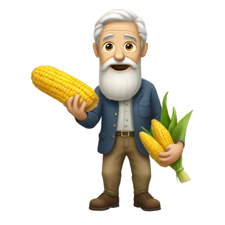 An old man holdning an corncob near his legs sticker