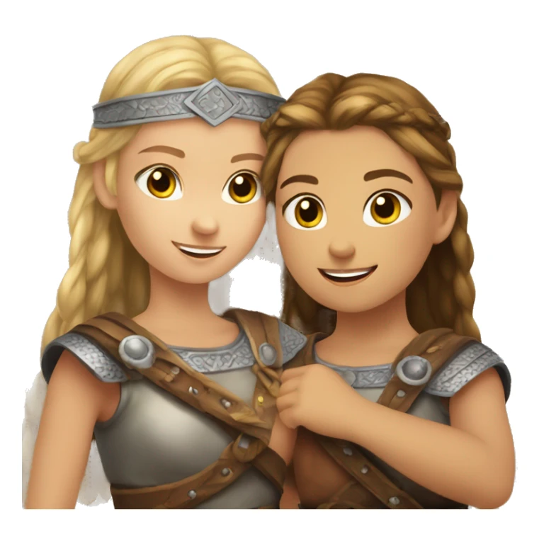 young causian viking girls helping each other sticker