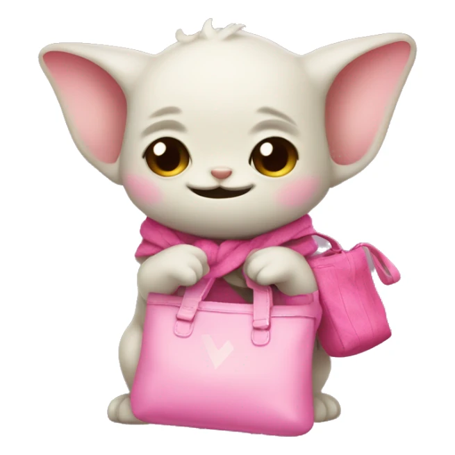 grogu with pink ribon and a pink cute bag in his hand sticker