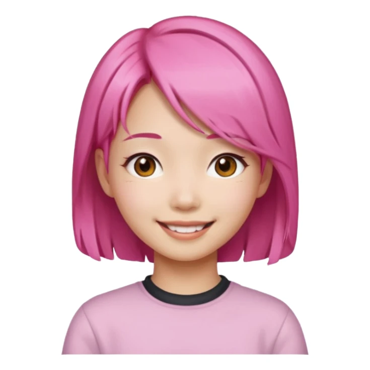 asian emoji girl  face with pink hair  sticker