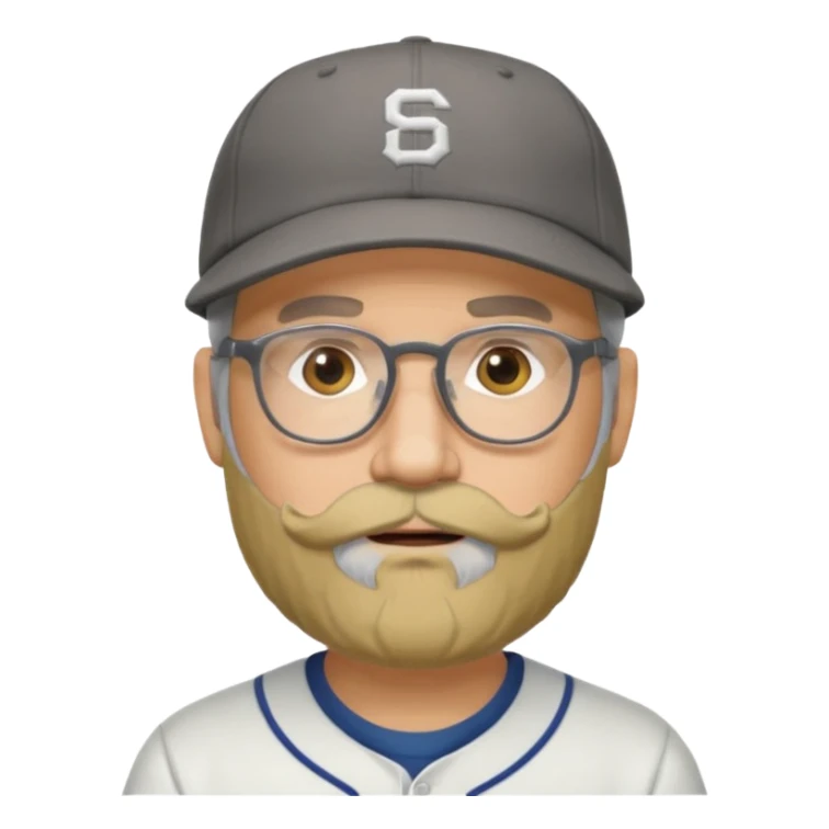 male full gray beard glasses and baseball cap sticker