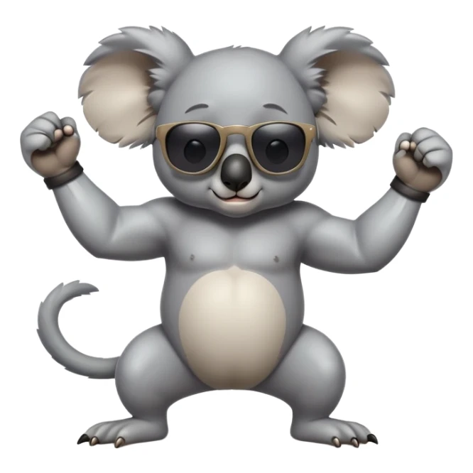 anthropomorphised koala, full body, casual clothing, dark sunglasses, flexing muscles, different pose sticker