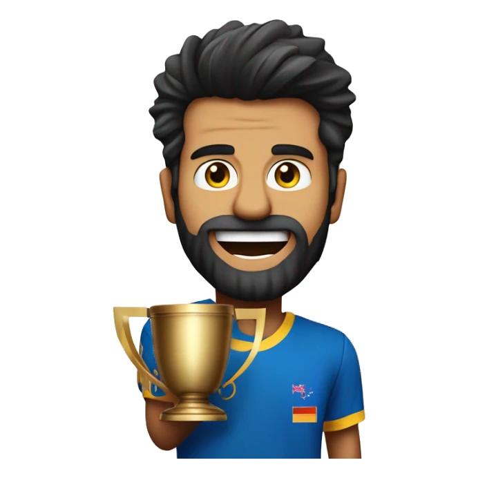 a 21 age old men lifting a world cricker cup with name rithvik and number 1 sticker