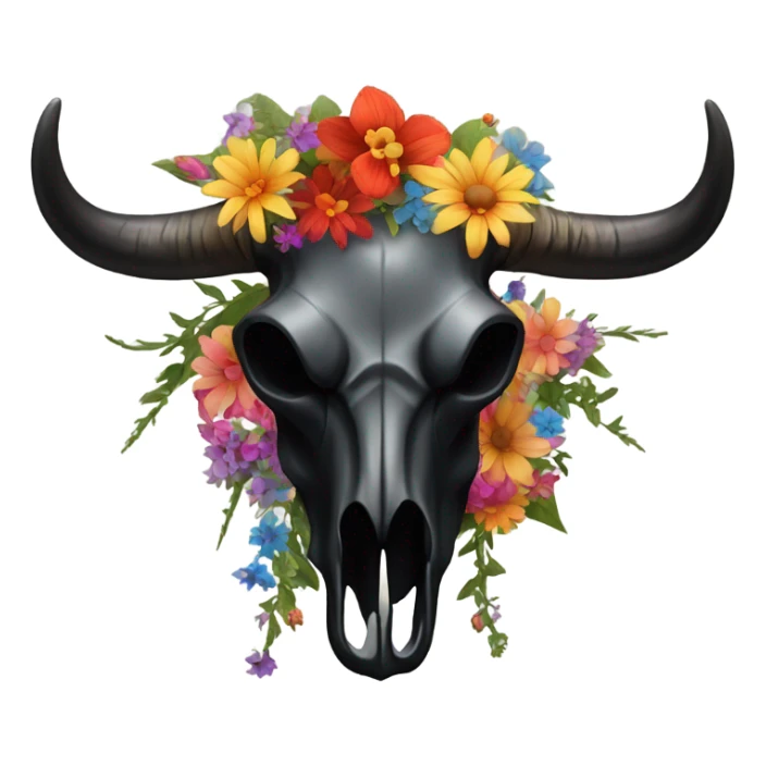 Black Bull skull with flowers  sticker