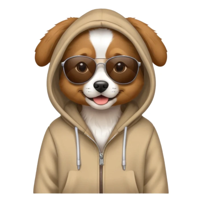 Dog wearing a hoodie and sunglasses sticker