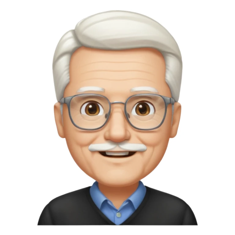 old guy, swept back white hair, blocky face, rectangle frame glasses, goatee, no moustache sticker
