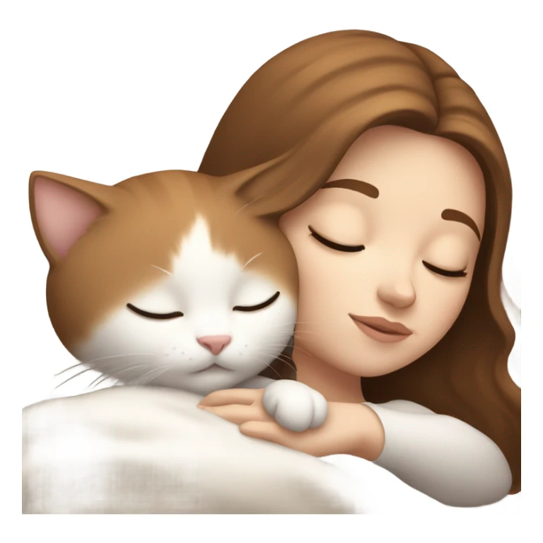 White girl brown hair sleeping with white kitty sticker
