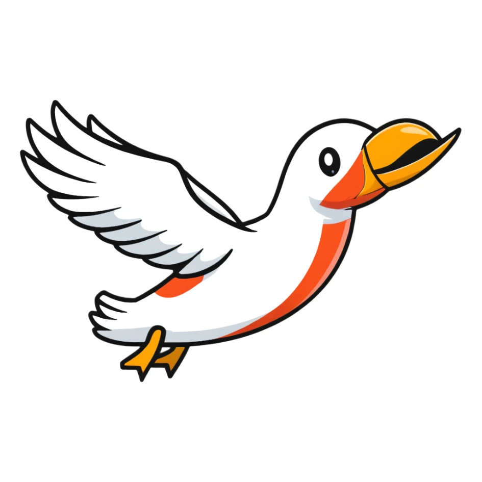 A cute airplane with a goose head and neck, flying with aircraft wings sticker