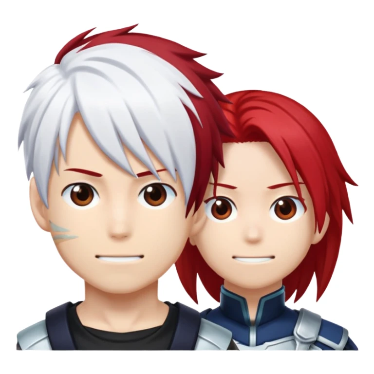 Emoji face with Shoto Todoroki's split hair - left side red hair, right side white hair, like the character from My Hero Academia sticker
