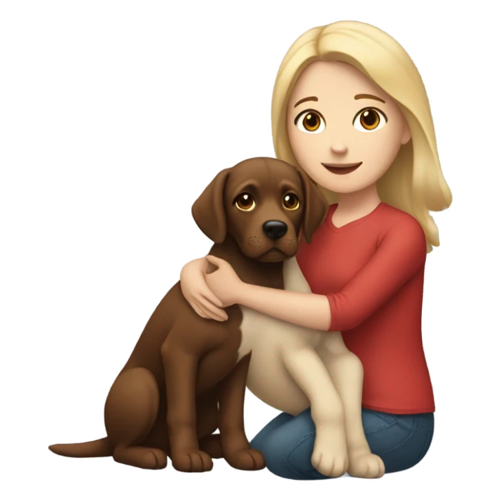Black haired white girl holding red lab dog sticker