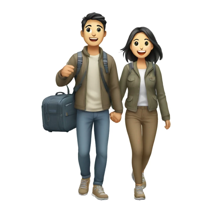 Cute young  Asian couple excitedly traveling  sticker