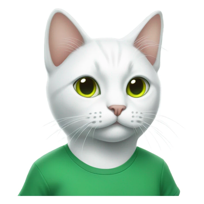 a white cat manager in green t-shirt sticker
