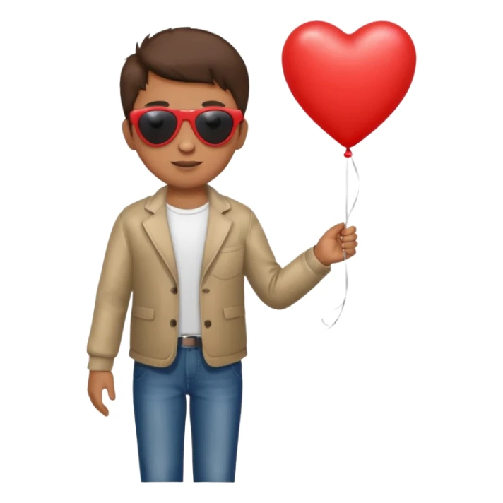 boy with sun glasses holding red heart balloon sticker