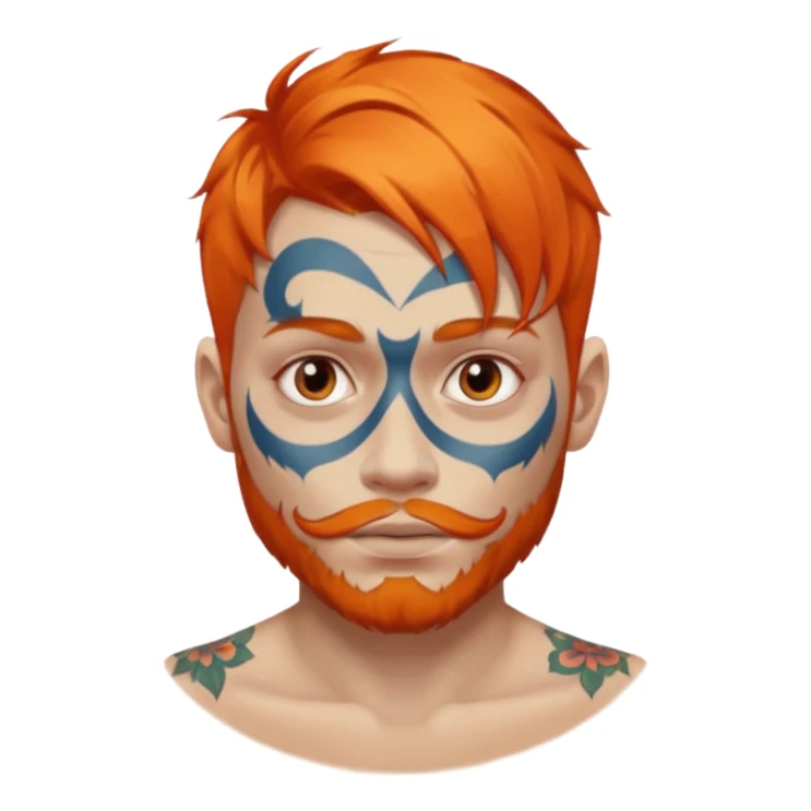 man with tattooed faces and orange hair sticker