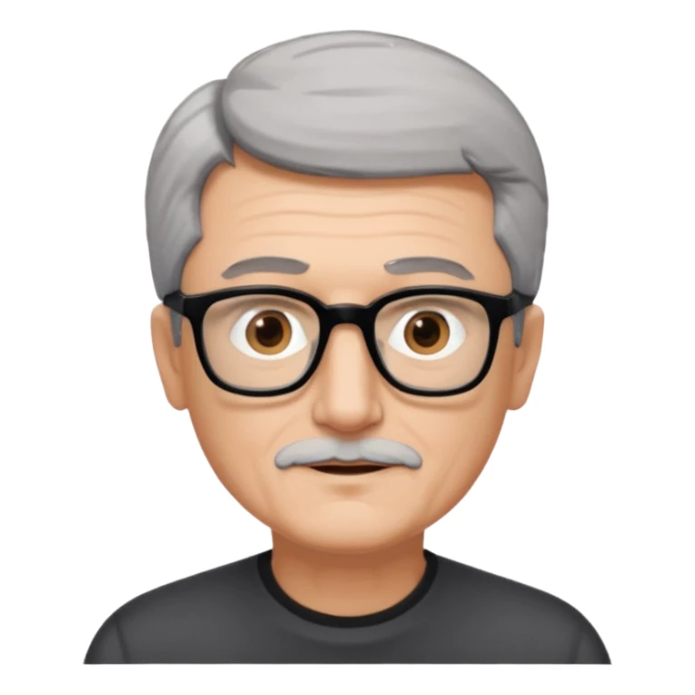 man 60 short grey hair, brown eyes small black rectangle glasses, no beard and no mustache sticker