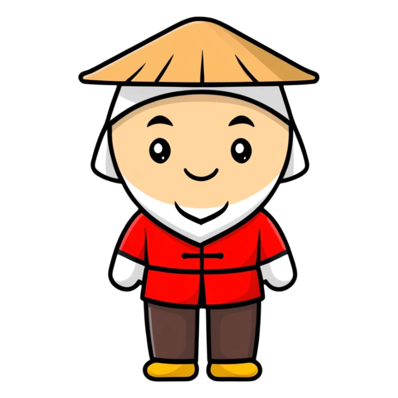man with Chinese cap, traditional Asian conical hat sticker