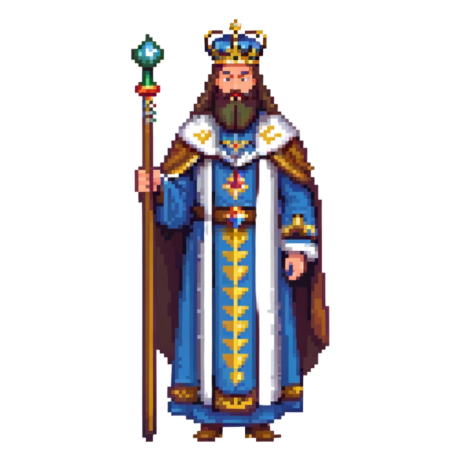 Russian Tsar with ornate crown, luxurious royal robes, long beard, holding scepter sticker