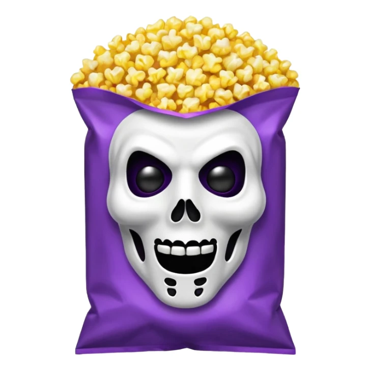 Glitter purple and yellow popcorn with ghostface mask in packaging sticker