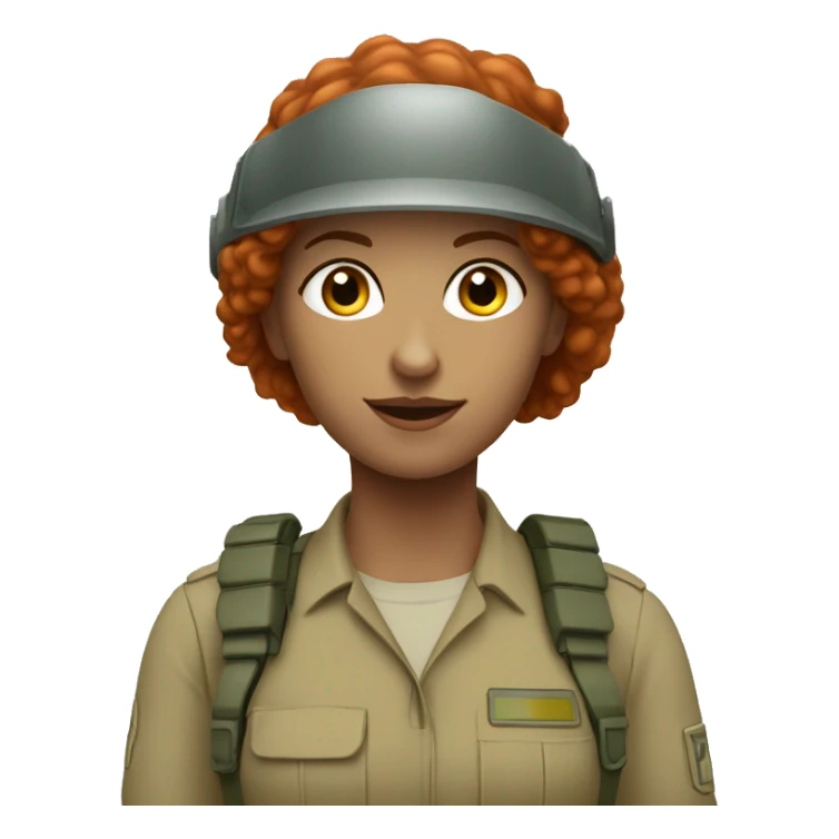 operator dressed in khaki color with a milatary helmet, without glasses, without headset, preferably curly redhead female sticker