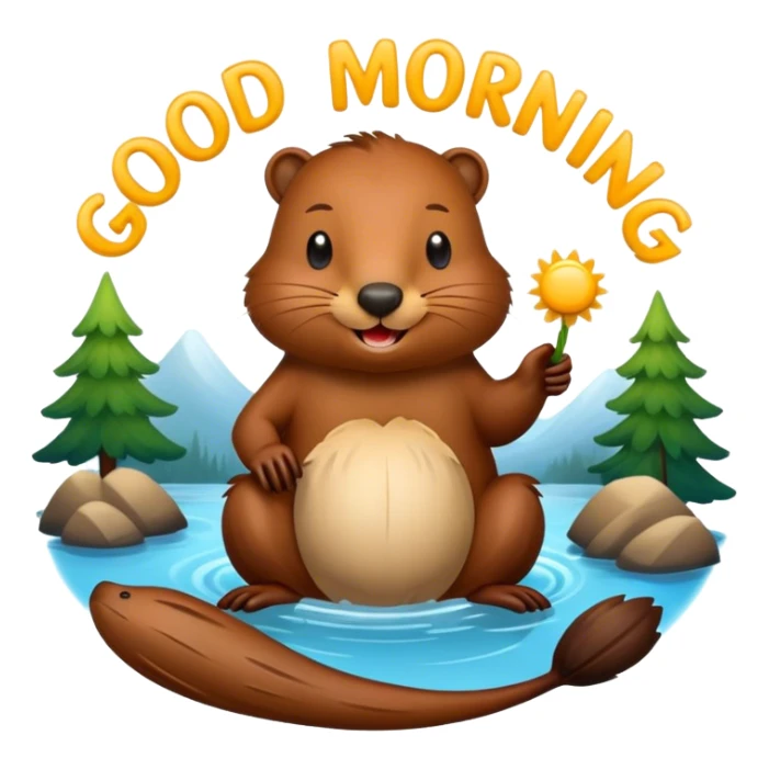 Beaver with inscription good morning  sticker