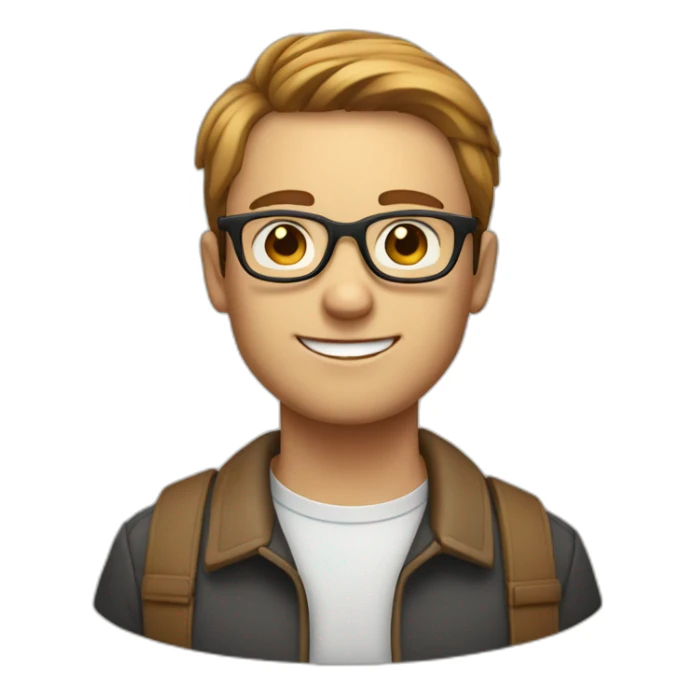 Short light brown hair guys with glasses eatings an apple pie sticker