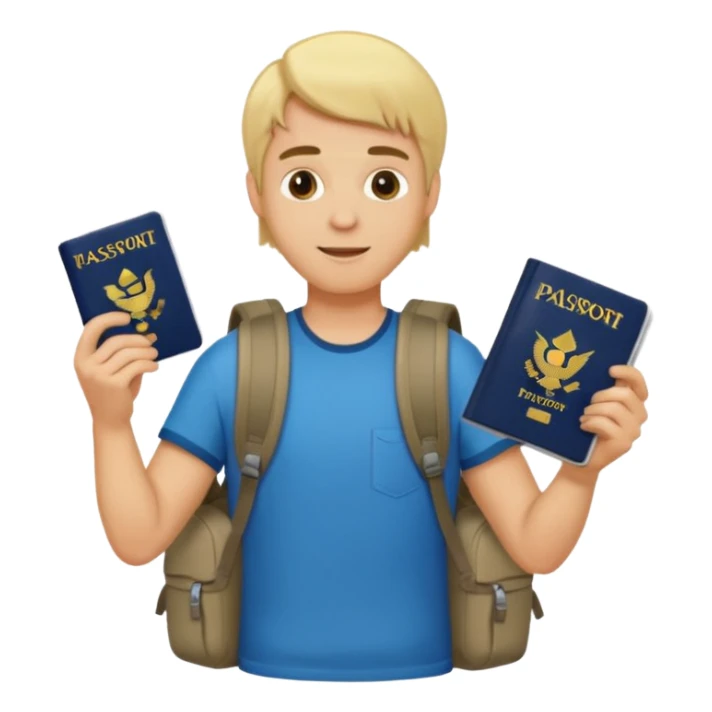 blonde haired Traveler character with passport, backpacker, male sticker