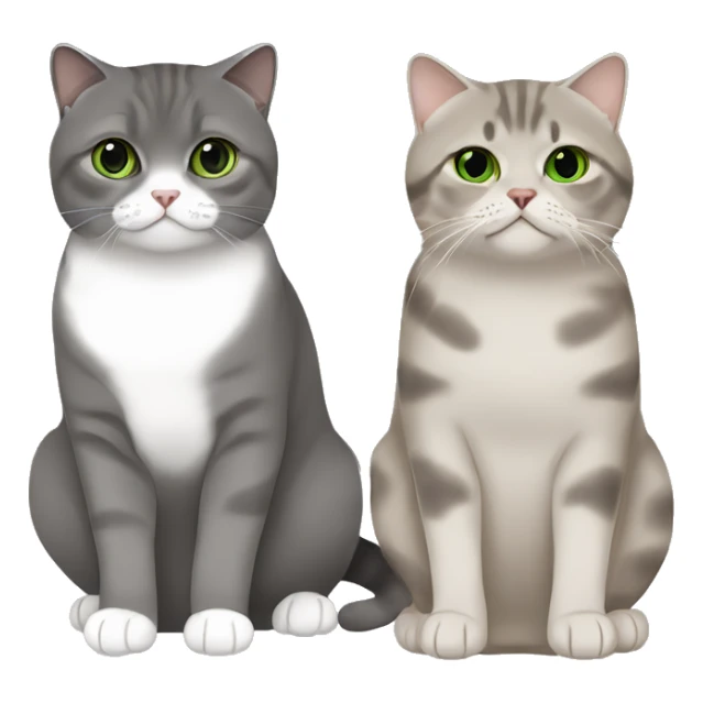Scottish fold cat in grey with Green eyes + Brown british shorthair with Brown eyes sitting  sticker