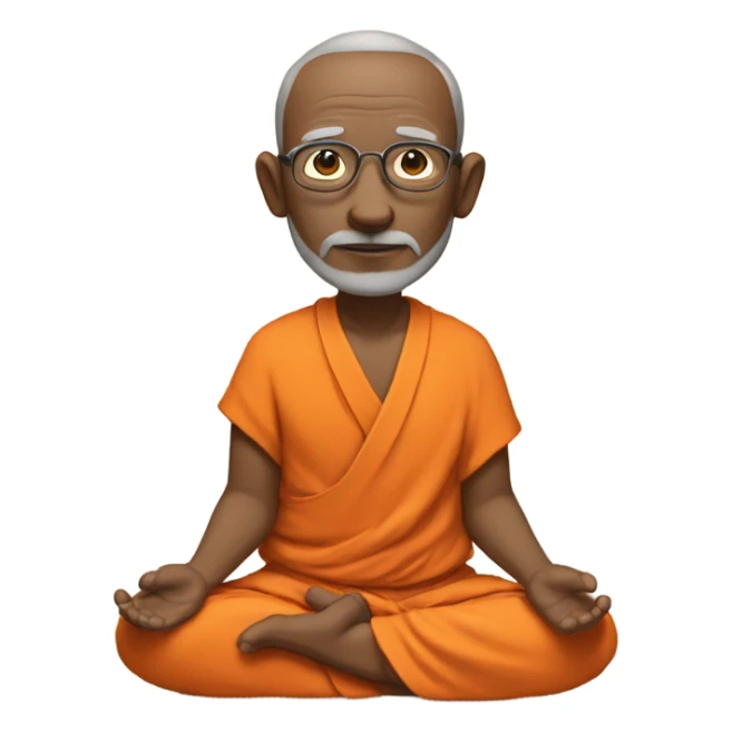 an old yogi with a peaceful and meditative expression. The character should be wearing an orange robe, symbolizing traditional yogic attire. The yogi can be sitting in a lotus position sticker