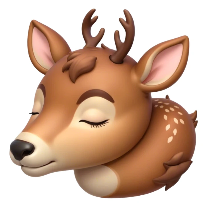 Meme-Worthy Cute Sleeping Deer Portrait Emoji, Head resting peacefully with a contented smile, showcasing a delicate, slender build and a luxuriously soft coat, eyes shut in a serene, restful nap, Simplified yet hilariously adorable features, highly detailed, glowing with a soft, drowsy light, high shine, relaxed and utterly lovable, stylized with an air of playful laziness, bright and heartwarming, soft glowing outline, capturing the essence of a comically sleepy deer, so meme-worthy it feels like it could instantly become the next viral sensation of adorable woodland slumber! sticker