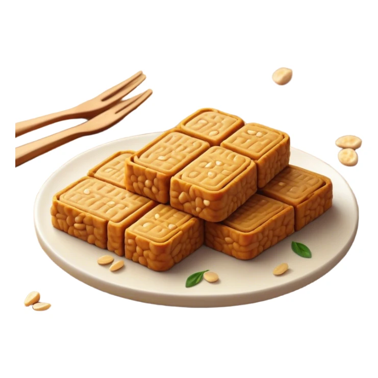 Tempeh Cinematic Realistic Tempeh Dish Emoji, depicted as crispy, sliced portions of fermented soy cake with a golden-brown finish, rendered with detailed textures and warm, inviting lighting. sticker