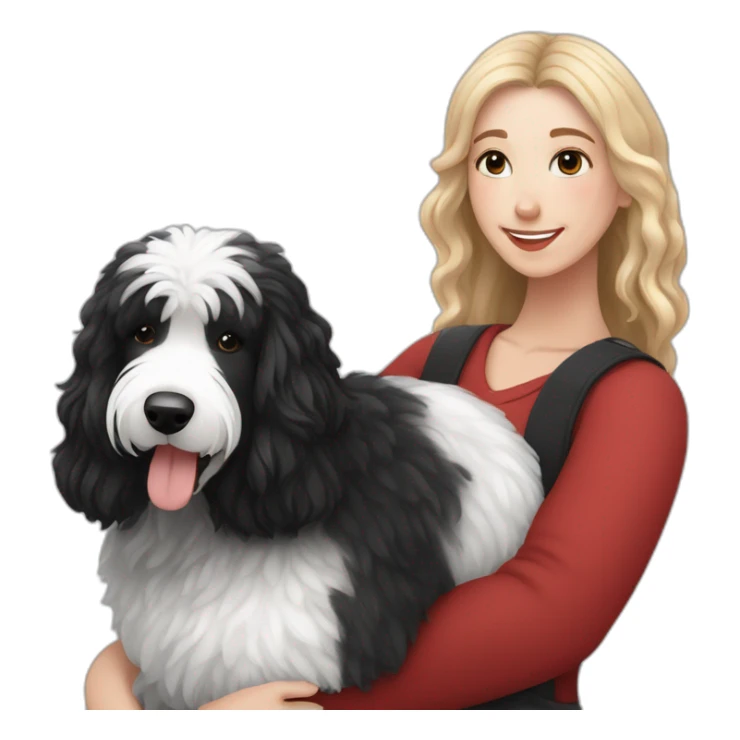 black-sheepadoodle-having-a-really-big-cuddle-with-white-lady-with-red-long-hair sticker