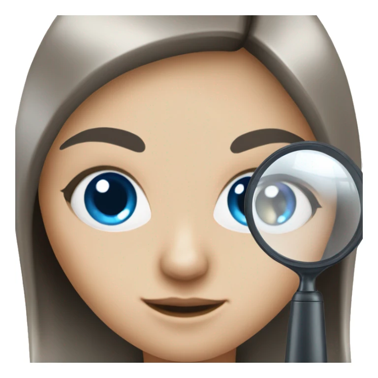 white Girl with black hair and blue eyes playing with magnifying glass sticker
