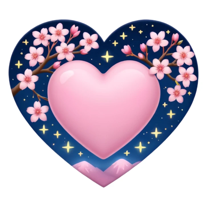 heart with sakura and a twinkling night sky sticker