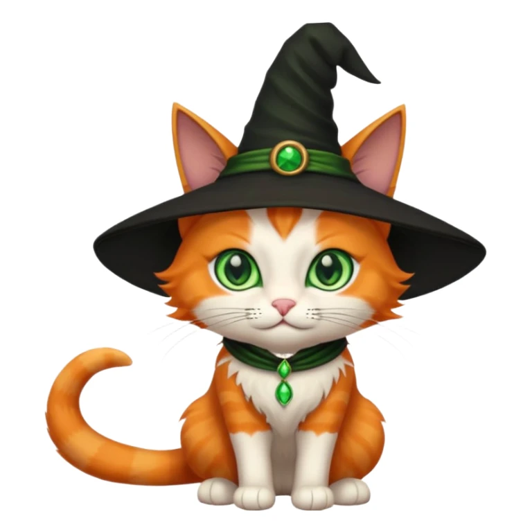 orange witch cat with green eyes sticker