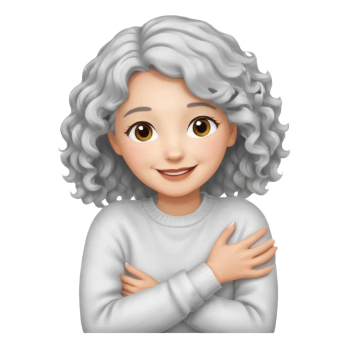 silver, wavy/curly hair chin-length lady giving hug and smiling sticker