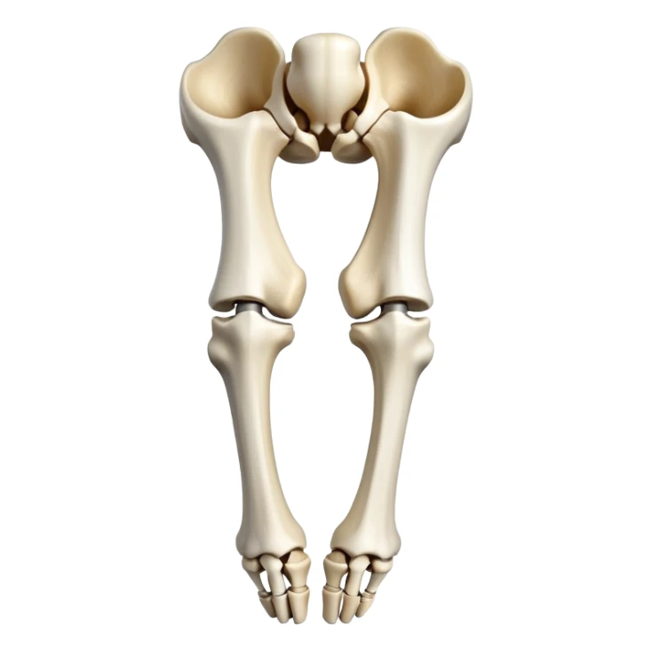 human knee bones, anatomical view showing femur, tibia, fibula, and patella sticker