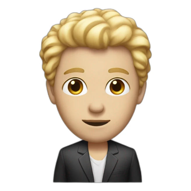 man with big eyes looking to the left with blond hair and a gradient suit with black shoes sticker