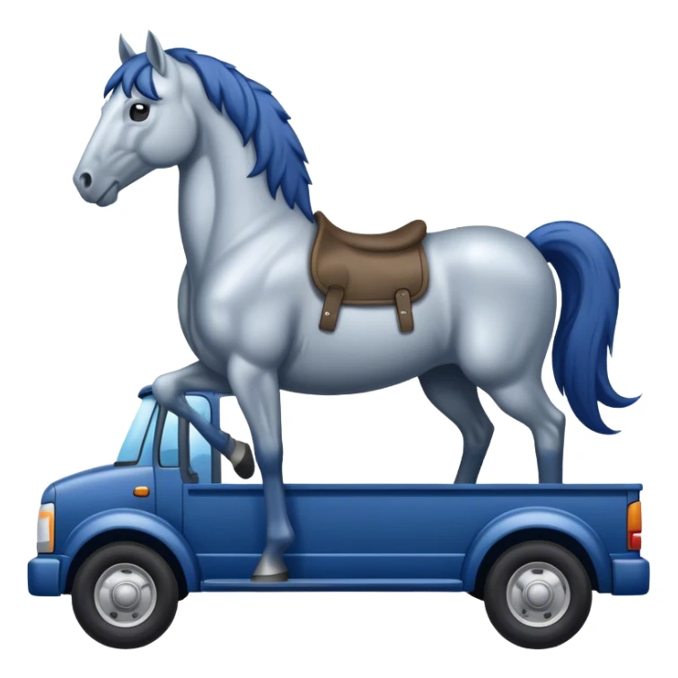silver horse with dark blue hair in the back of a truck sticker