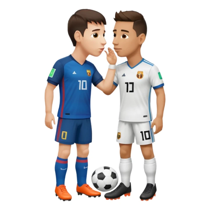 Lionel Messi showing respect by kissing Cristiano Ronaldo's boot sticker