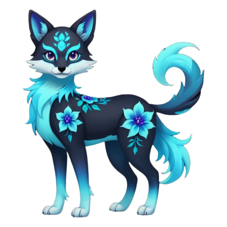 Multicolored gloomy glowing bioluminescent dark edgy gothic spooky cool badass pretty cool elegant realistic floral exotic Falvie-Fionbri-fursona, full body sticker