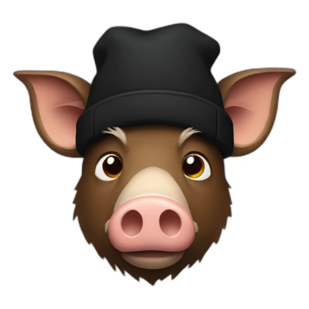 Really sad brown boar in a black winter hat and black jacket sticker