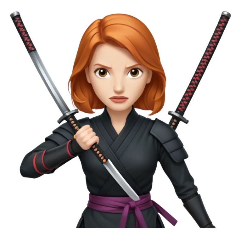 Jessica Chastain, in a ninja position with swords sticker
