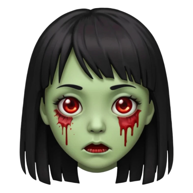 garota zumbi emoji de Android. Cabelo liso preto e logo, com mechas vermelhas APENAS nas laterais da frente do cabelo sticker