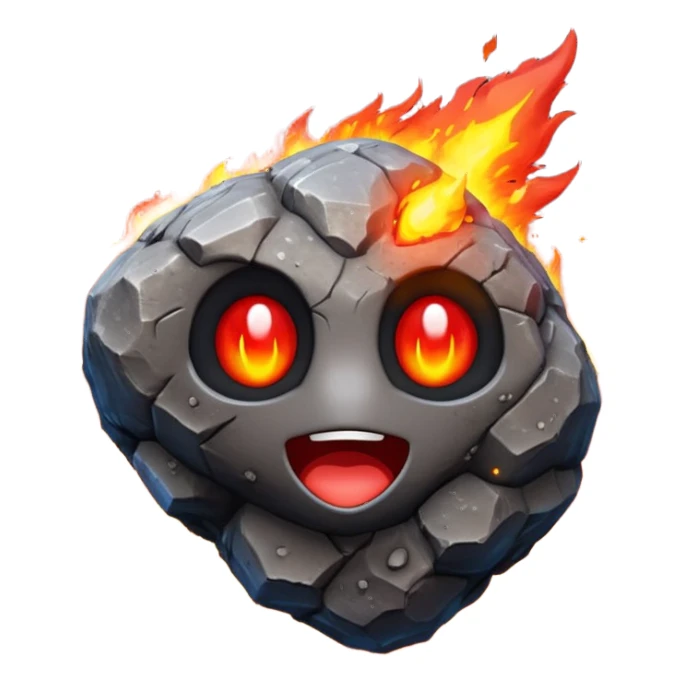 3D render of Meteor, miniature weather phenomenon, volumetric particle effects, rocky asteroid with a fiery red tail, elemental energy, emoji style, isolated on white background --v 6.0. sticker