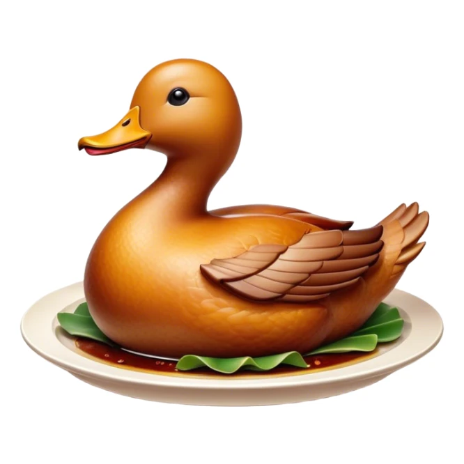 Cinematic Realistic Peking Duck Dish Emoji, depicted with crispy, roasted duck with glistening skin and succulent meat, rendered with rich textures and dramatic, appetizing lighting. sticker