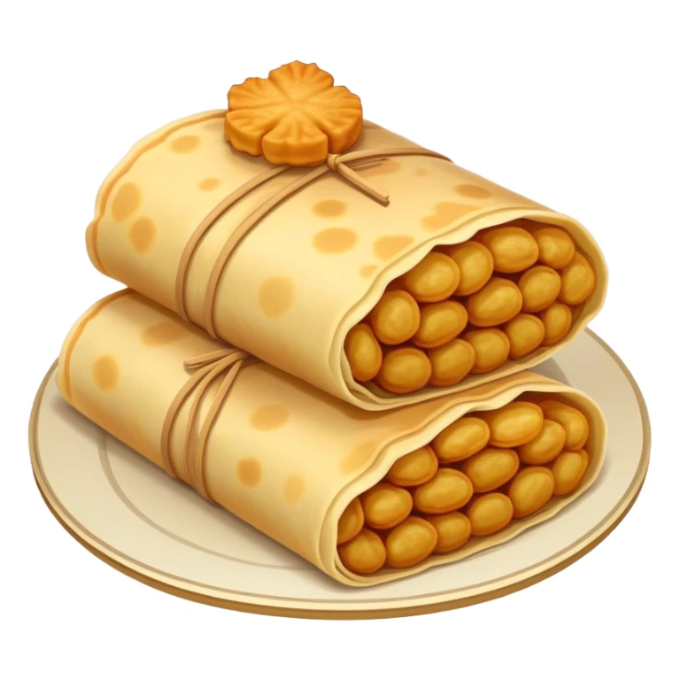 Shandong Jianbing guozi rolled pancake with crispy fritter inside, simplified emoji style with bold outlines and bright colors, cartoon style Chinese crepe sticker