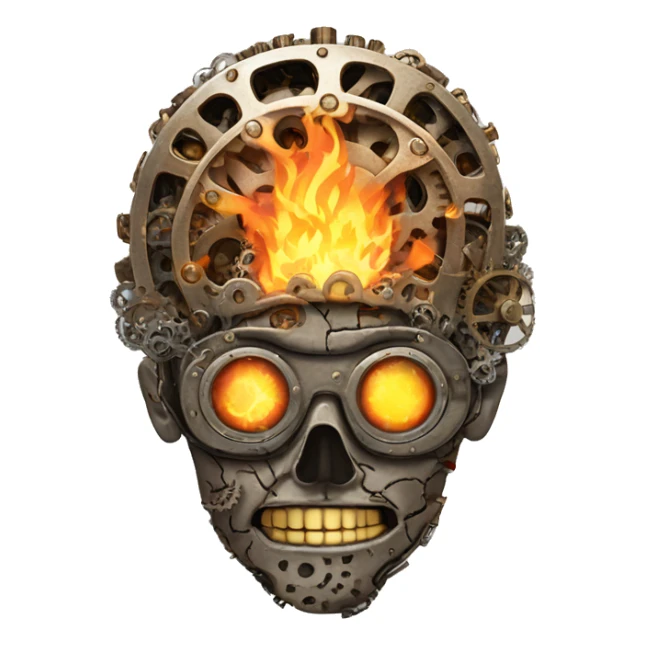 steampunk brain made of gears on fire sticker